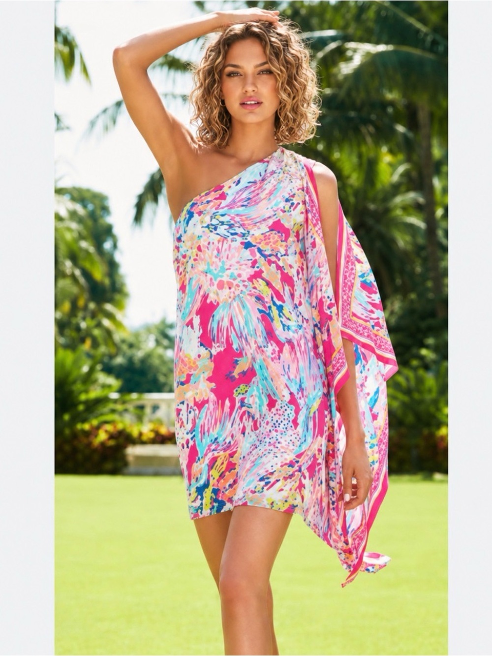 Lilly Pulitzer women Marlee 100% Silk one shoulder mini dress asymmetrical SZ 0
